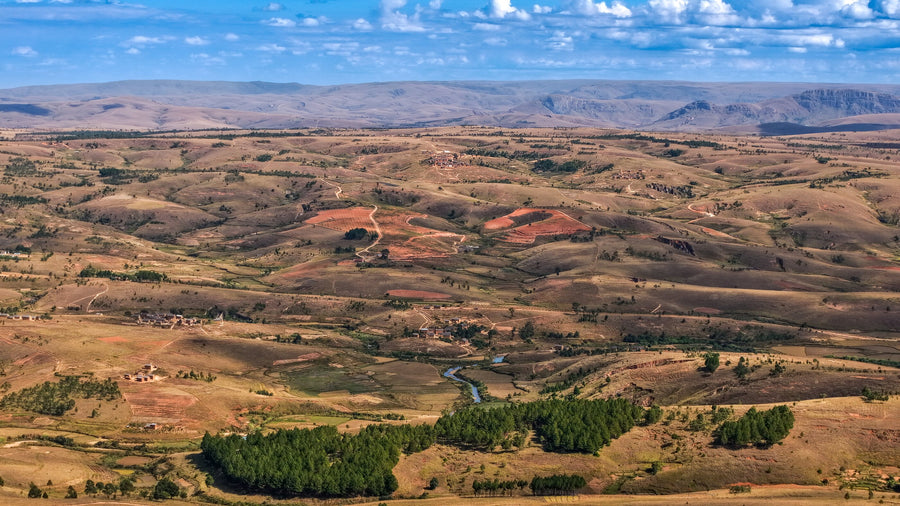 Fiadanana, Analamanga, Madagaskar: Luftaufnahme der Hügel, auf denen die Kaffeeplantage entsteht