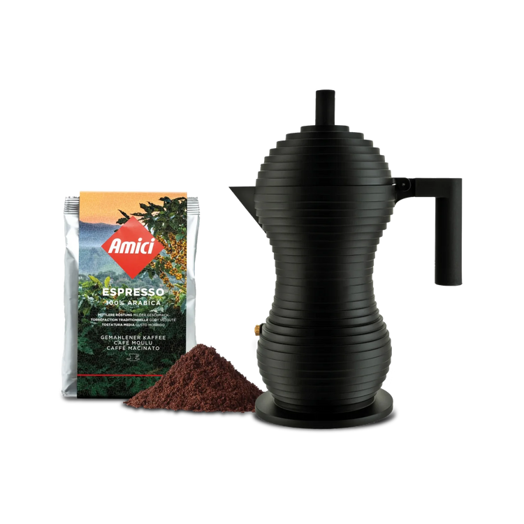 Moka Pulcina schwarz mit Amici Espresso, freigestellt