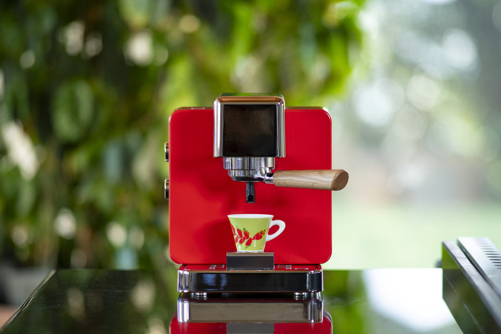R1 Rot mit Espressotasse, im Grünen